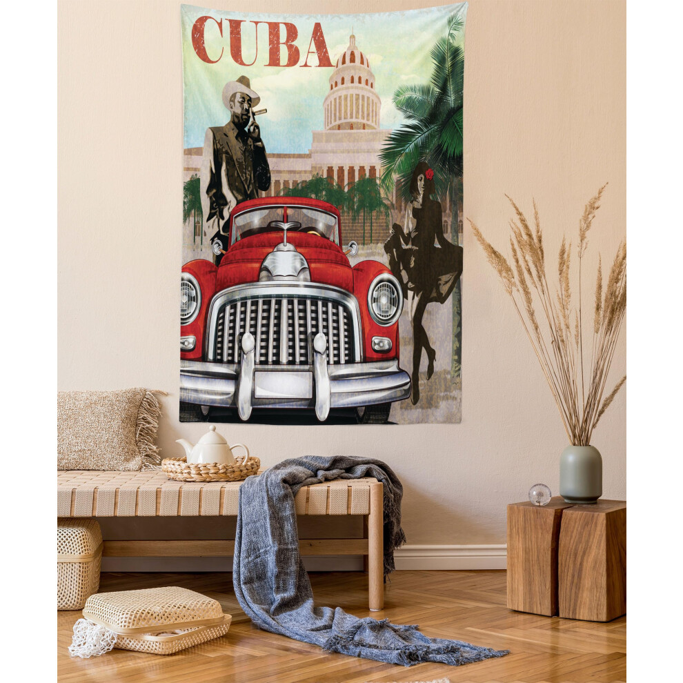 Tapisserie cuba lunarable taille double pays tourisme publicit    th   me vintage design cigare fumeur homme et danseuse tenture murale couvre-lit co