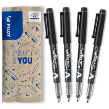PILOT V-Sign Stilou cu cerneală lichidă - vârf de 0,6 mm, Negru, Set de 4