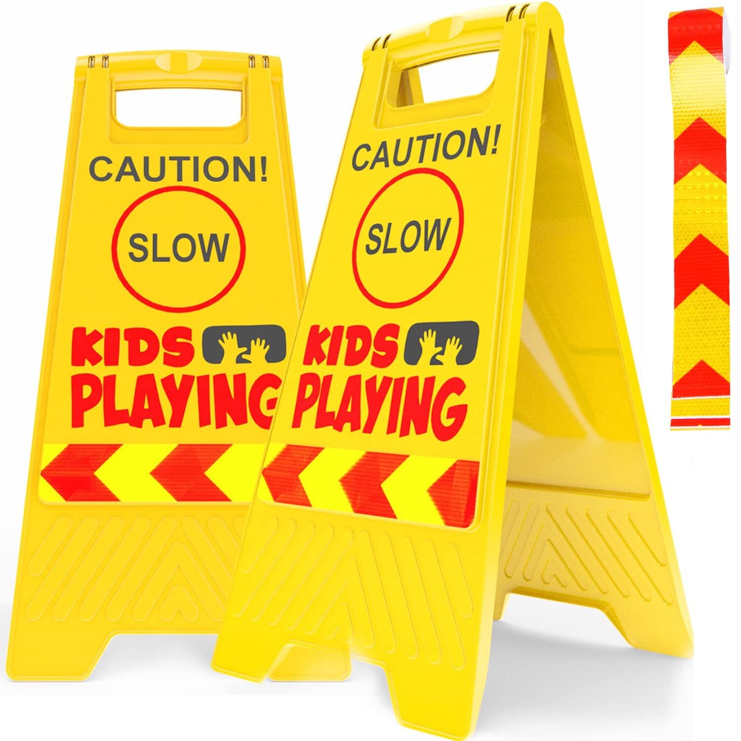 2-Pack Kids At Play Safety Signs With Reflective Tape - 17.5 Inch Double-Sided Slow Down Signs