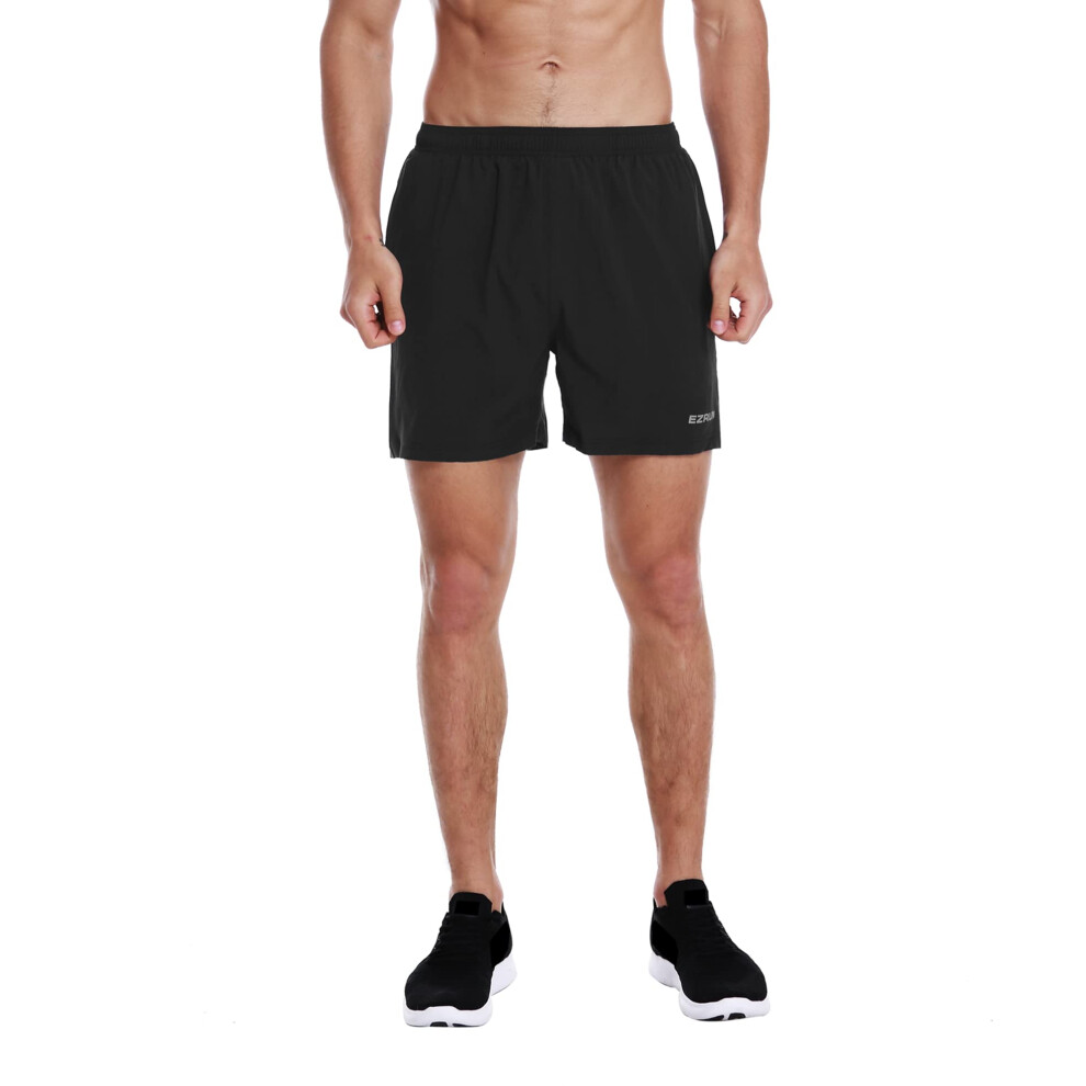 EZRUN Men's 5 Inches Running Workout Shorts Quick Dry Lightweight Athletic Shorts with Liner Zipper Pockets Black XL