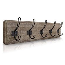 Portemanteau Rustique avec 5 Crochets - Porte Manteau Murale 24" en Pin Vieilli - Support d'Entrée pour Vêtements, Chapeaux, Sac, Clés -