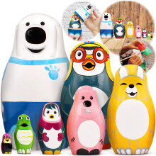 Poupées Russes Personnages de Dessin Animé Pororo le Pingouin 7 pcs Jouets en Bois