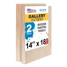 U.S. Art Supply Ofärdiga Träpaneler för Måleri, 2 Pack 14x18 tum - Galleri Björk Träcanvas 1-1/2" Djup - Blandad Media