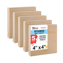 U.S. Art Supply Pannelli di Legno Cradled Grezzi per Pittura, 5 Pezzi da 4x4 pollici - Tavole in Betulla per Studio 3/4" Profonde