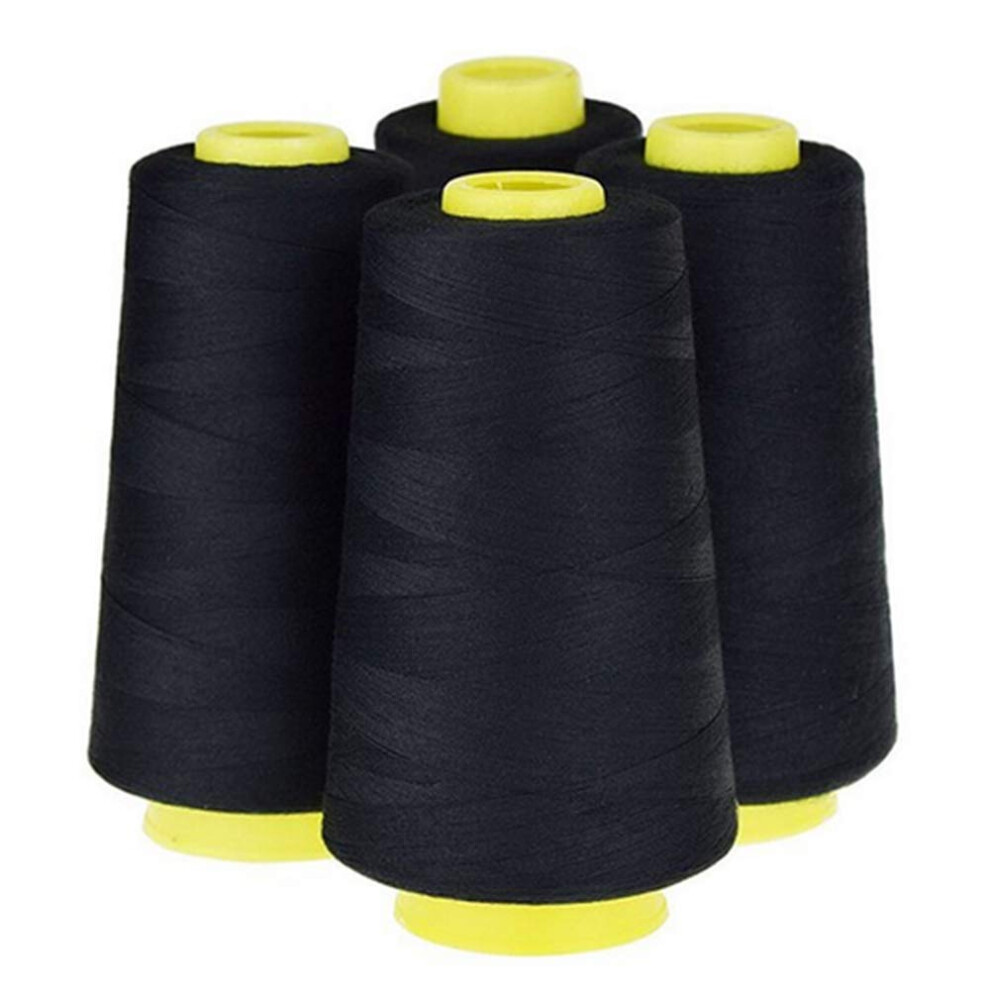 LNKA 4-pack van 3000 yard klossen zwart naaigaren universeel 100% gesponnen polyester overlock kegel Meubelstof canvas gordijnen kralen quilten