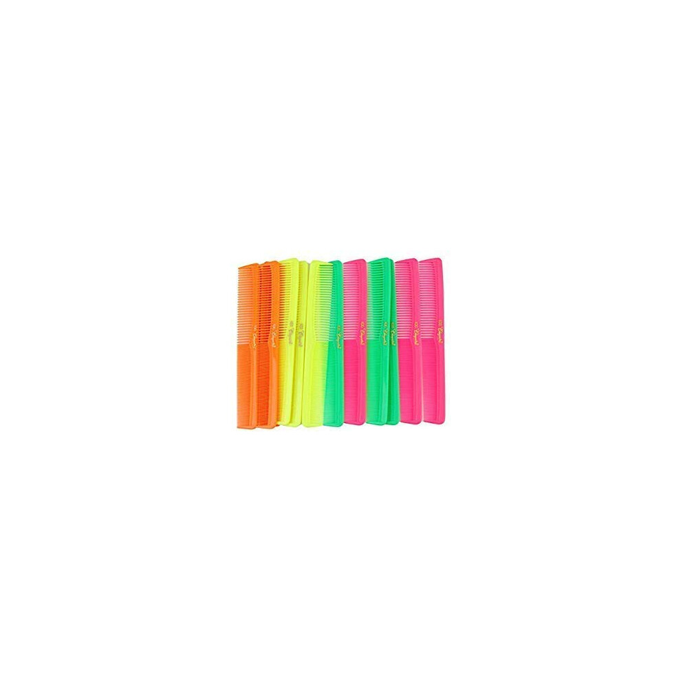 Krest 7 Inch All Purpose Hair Comb. Hair Cutting Combs. Barbers & Hairstylist Combs. Neon Mix. 12 Units.