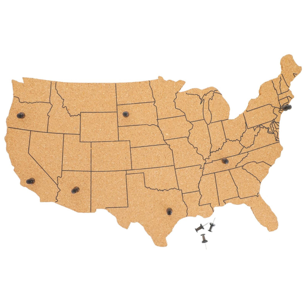 Cork Board Map of The United States with 10 Pins to Mark Travels  Home and Office Wall Decor- Continental USA Cork Board (16 x 10 x 0.3 in)