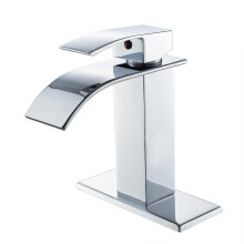 VOTON Bathroom Faucets Chrome Modern Waterfall Bathroom Sink Faucet Single Handle Bathroom Faucet for 1 or 3 Holes with Deck Plate Rv Sink Campe