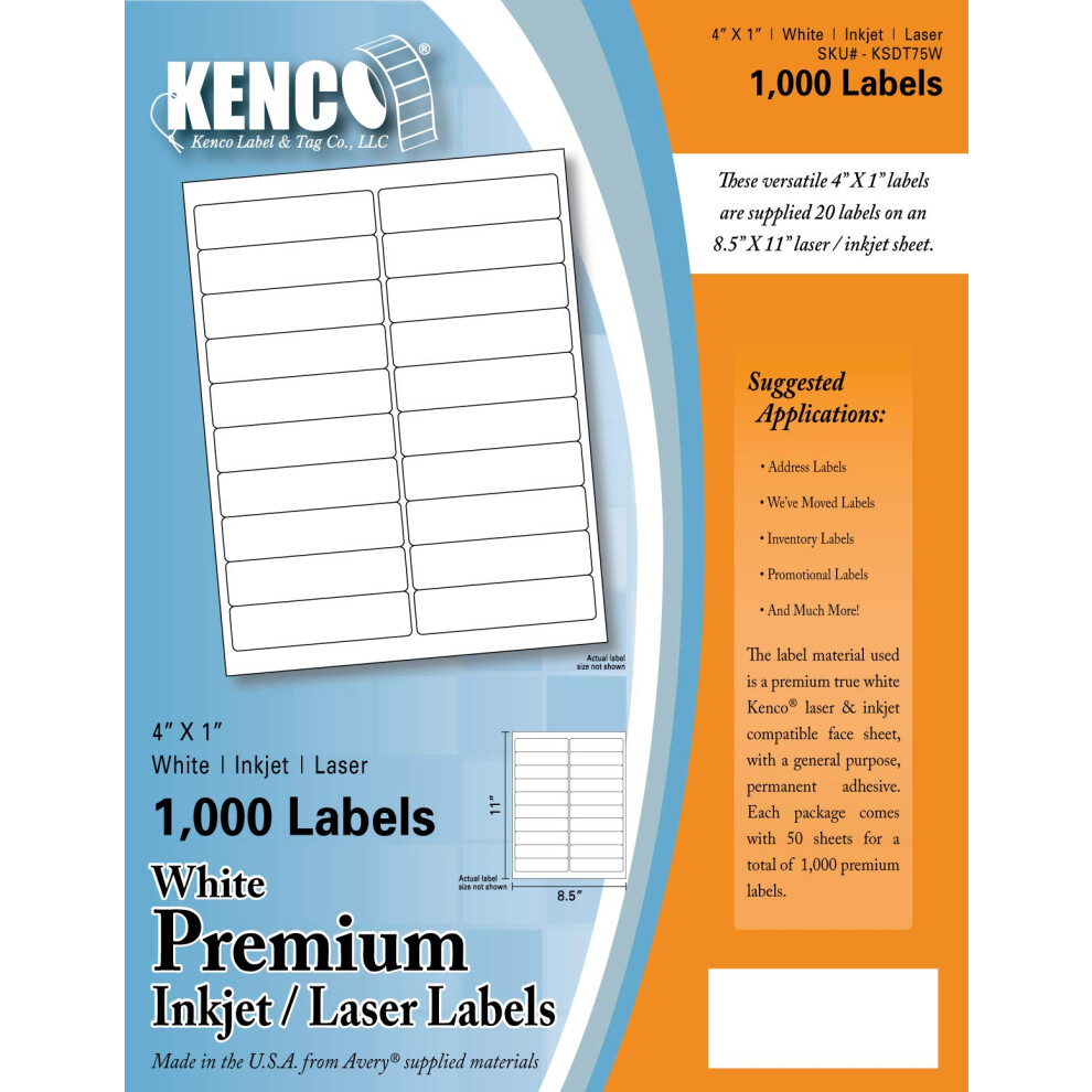Kenco Premium White Address Shipping UPC Laser/Inkjet Labels Made in The USA