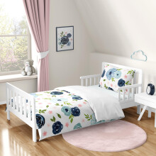 Sweet Jojo Designs Navy Blauw en Roze Waterverf Bloemen Peuterbeddeken Set - 5 Stuks