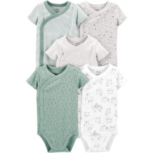 Enkle glæder ved Carter's Unisex Babies 'kortærmet bodysuit-pakke med 5 grønne/grå skovdyr/lysegrøn stribe/lysegrå lyng/hvid lama 3-6 måneder