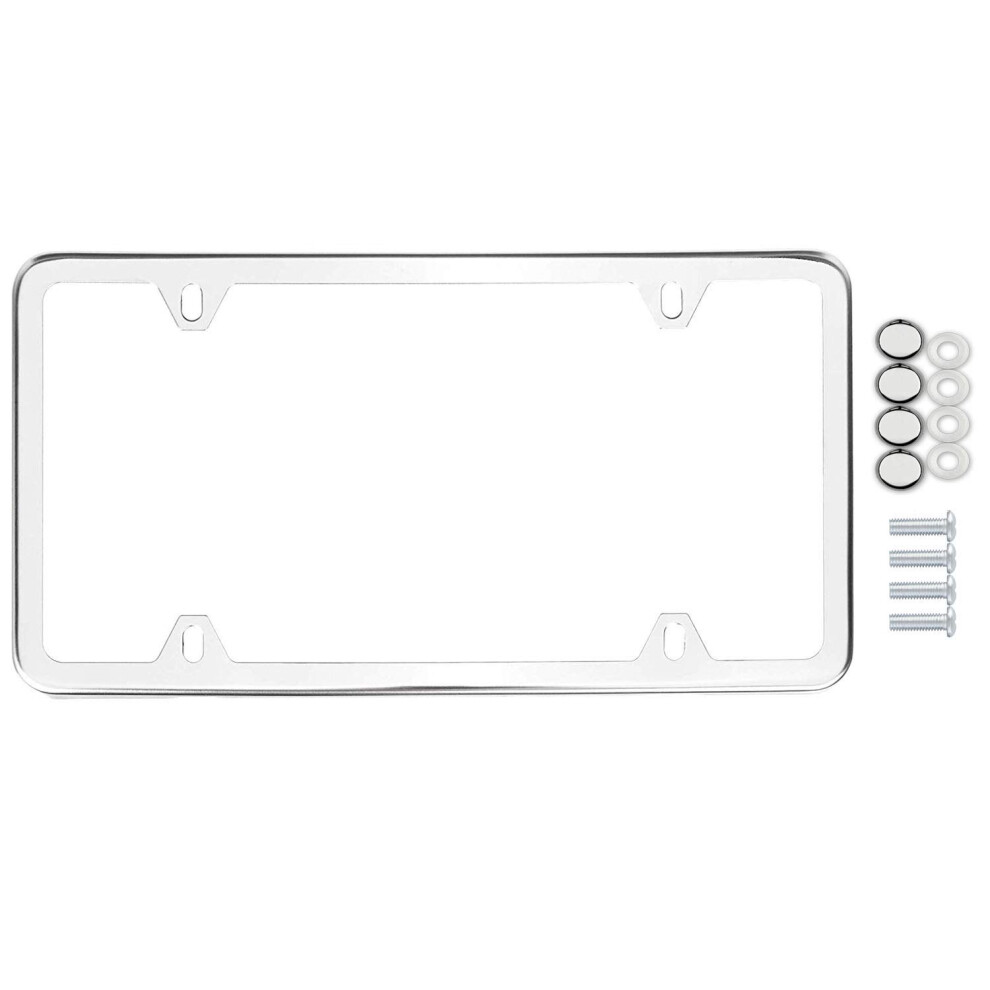 Blvd-Lpf Obey Your Luxury License Plate Frames 1 Pc 4 Holes Slim Stainless Steel Polish Mirror License Plate Frame + Chrome Screw Caps 011586909229