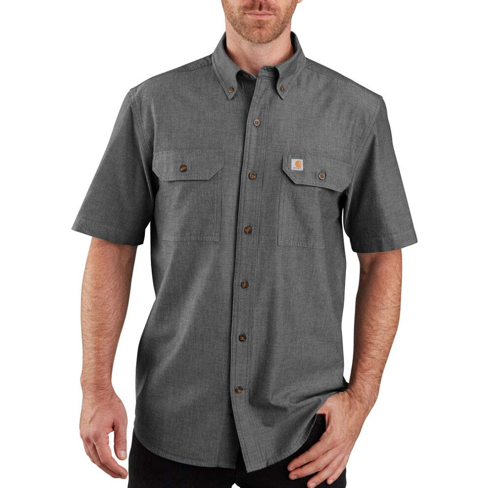 carhartt mens Original Fit Short Sleeve Big  Tall Work Utility Button Down Shirt  Black chambray  3X-Large US