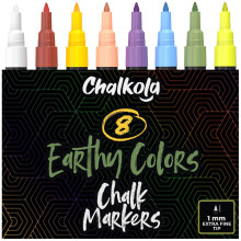 Chalkola vloeibare krijtstiften (8 stuks, 1 mm extra fijne punt) voor schoolbordborden, schoolbordraamkalender, bistroglasauto | Wasbare pastelkleuri