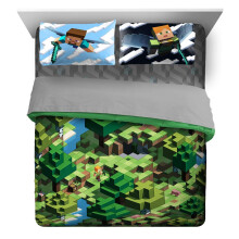 Jay Franco Minecraft Daytime 7-delad queen size-sngset - Inkluderar tcke och lakan - Sngklder Alex och Steve - Supermjukt blekningsresistent
