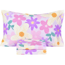 Scientific Sleep Lila Blumengemlde fr Mdchen, 100 % Baumwolle, 3-teiliges Bettlaken-Set fr Kinder, Kleinkinder, Teenager, Bettlaken, Spannbetttuc