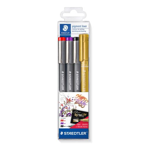 Staedtler STAEDTLER 308 SWP3P Χρωματιστοί Στυλοπινελιές και Μεταλλικός Μαρκαδόρος - Πακέτο 4