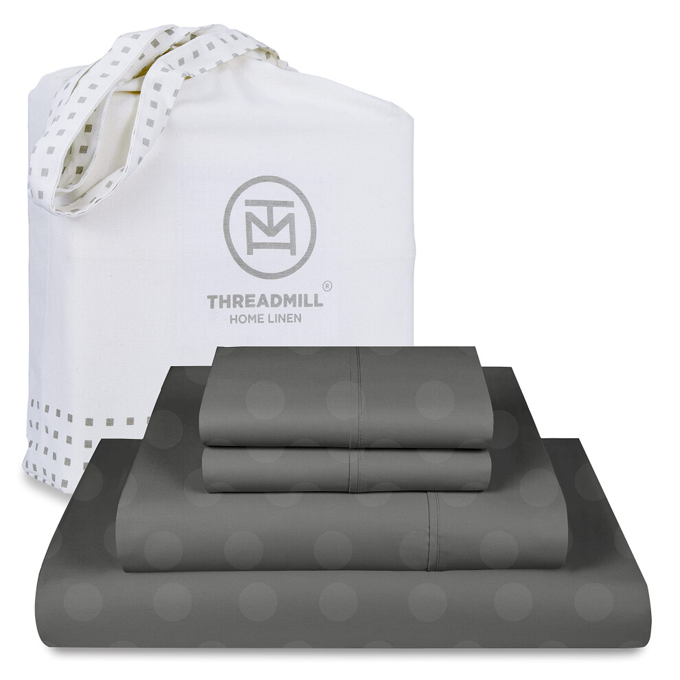 Parure de draps Threadmill en coton pour lit double | Draps 100 % coton pour lit double | Parure de draps en jacquard damass    avec 16 poches prof