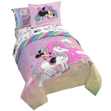 Jay Franco Disney Minnie Mouse Unicorn Dreams 7 Piece Full Bed Set - Includes Reversible Comforter & Sheet Set Bedding - Super Soft Fade Resistant Mi
