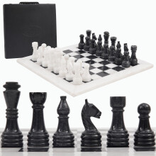 Set di scacchi in marmo Radicaln con scatola portaoggetti, 15 pollici, bianco e nero, fatto a mano, 1 scacchiera con 32 pezzi degli scacchi - Gio