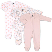 The Peanutshell Baby Sleepers til piger 3-Pack - Newborn T?j Bl?dt Bomuld Baby Pige Footed Pyjamas Nyf?dt T?j Gaves?t - Flower Pink
