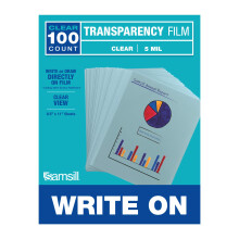 Samsill 100-Pack 8.5" x 11" Doorzichtig Schrijfbaar Transparant Film, 5 mil, Alleen voor Drooguitwisbare Markers