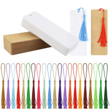 Wpxmer 120 Marcadores de Papel de Cartulina en Blanco de Papel Kraft con 100 Piezas de Borlas Coloridas para Proyectos de Aula de Bricolaje y Eti