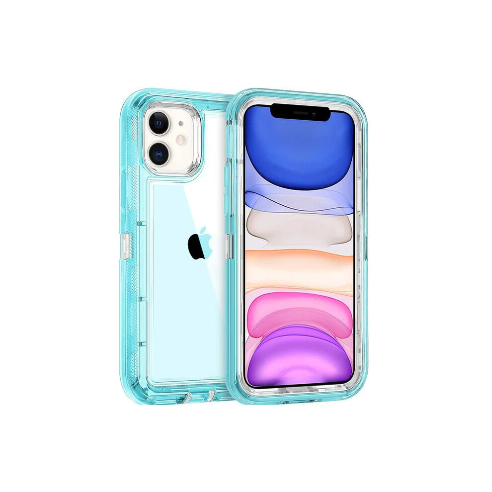 (SKY BLUE, For iPhone 16Pro) Clear Transparent Shockproof Armor Glossy Plain Case For iPhone 12 13 14 15 16