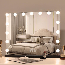 FENCHILIN Vanity Mirror with Lights Hollywood Lighted Mirror with Dimmer Bulbs Tabletop or Wall Mounted Vanity Makeup Mirror Smart Touch Control Black