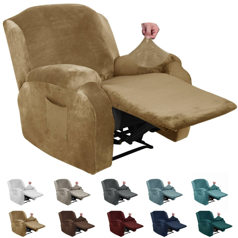 Housse de fauteuil inclinable MAXIJIN en velours, 4 pi   ces, extensible, douce et moelleuse, avec poche lat   rale (chameau inclinable)