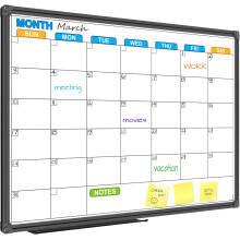 Jiloffice Dry Erase Calendar Whiteboard - Magnetisk White Board Calendar M?nedlig 24 x 18 tommer sort aluminiumsramme v?gmonteret bord til kontor