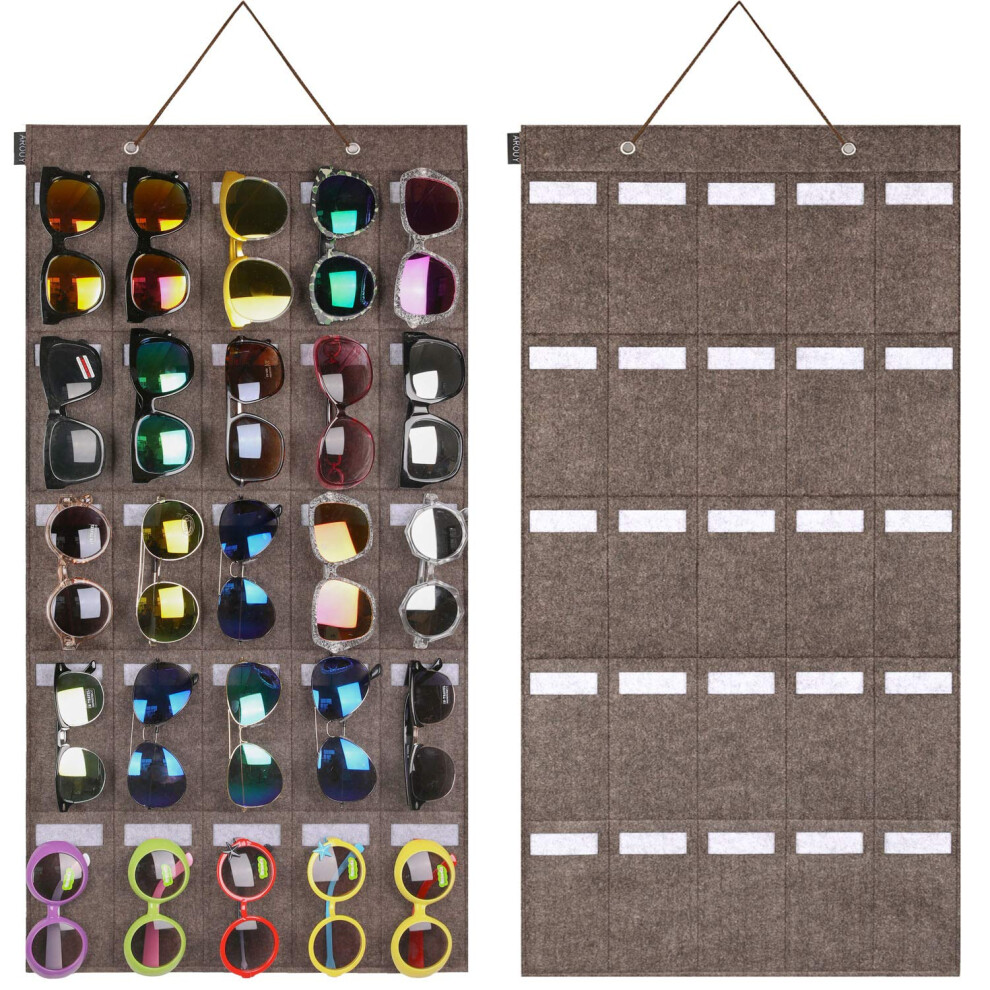 Aroy-D Arouy Sunglasses Organizer Storage Hanging Wall Pocket Glasses Organizer - 25 Felt Slots Sunglass Organizer Holder Eyeglass Display With Sturdy Rope