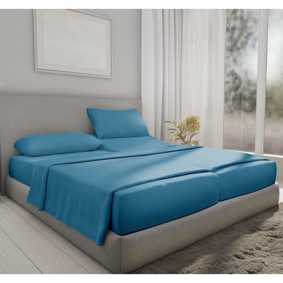 Draps King Size pour lit ajustable, doux, 100 % coton, satin 400 fils, lot de 5 pi   ces (2 draps-housses pour lit simple et XL), draps     poches pr