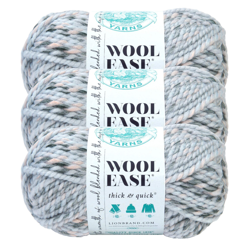 Lion Brand Yarn Wool-Ease Thick  Quick Yarn  Soft and Bulky Yarn for Knitting  crocheting  and crafting  3 Pack  Arctic Ice