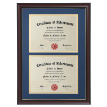 ELSKER&HOME Double Certificate Frame-Cherry Wood Color Golden Rim- 2.0 mm Panels-Made for Document&diploma For TWO 8.5x11 Inch with Mat and 14x20 Inch