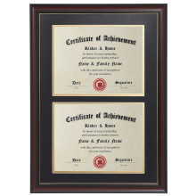 ELSKER&HOME Double Diploma Frames 14x20 for Two 8.5x11 Diplomas Certificates Degrees Documents Cherry Color Golden Rim for Dual Diploma/Certificate/Do