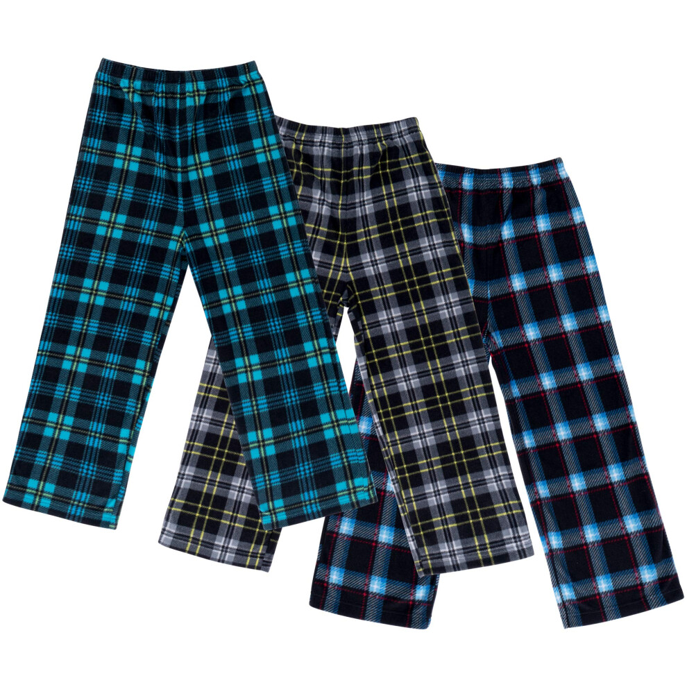 Mad Dog concepts 3-Pack Boys Pajama Pants Soft Micro Fleece PJ Bottom with Elastic Waistband - Printed Plaid Flannel Lounge Pants for Kids Include the