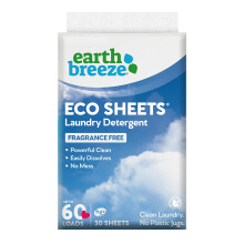 Feuilles de lessive Earth Breeze - 30 feuilles - 60 lavages - Lessive concentr e sans liquide - Sans bidon en plastique - Sans parfum