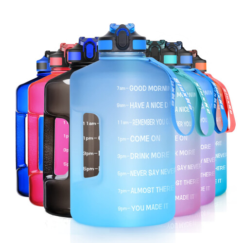 Bouteille Sport Sluxke 3,78 L – Sans BPA, Marqueurs De Temps, Poignée, Sangle, Idéale Fitness Et Salle De Sport