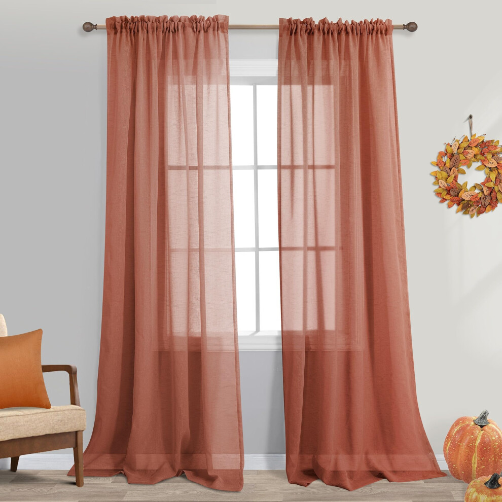 KOUFALL Terracotta Rust Colored Curtains 84 Inches Long for Living Room Sheer Linen Look Boho Rustic Farmhouse Curtains for Bedroom 84 Inch Length 2 P-image-OPC-PFDR5XK-NEW
