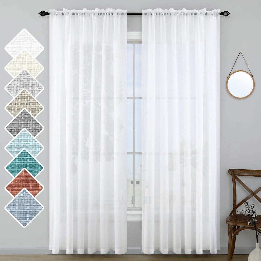 Faux Linen curtains 96 Inches Long for Living Room 2 Panels Set Pair Window Drapery Rod Pocket Shabby chic Farmhouse Light Filtering Privacy Semi Shee-image-OPC-PFM98WQ-NEW