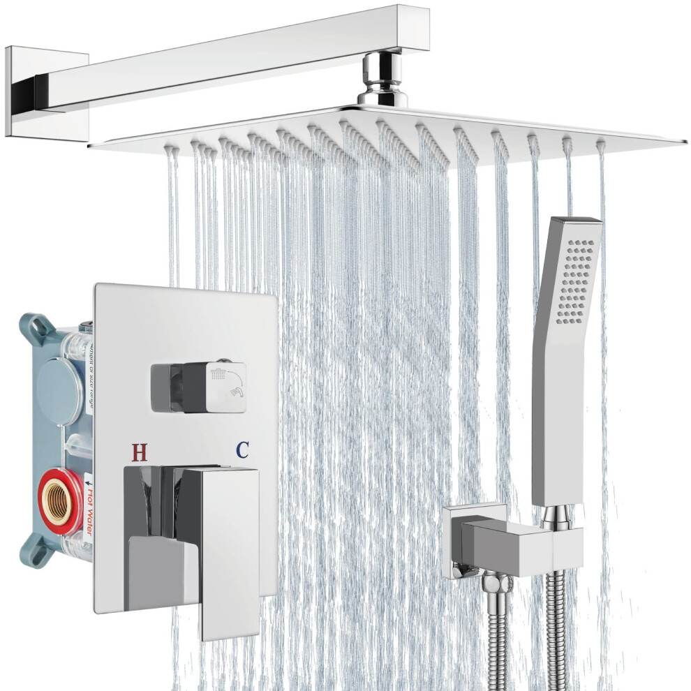 Aolemi Rain Shower System 10 Inch Shower Head Polish Chrome Shower Combo Set With Handheld Shower Bathroom Wall Mount Mixer Shower Faucet Rough-In Val 727380352016