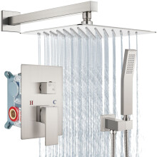 Systme de douche Aolemi Rouvade 10 pouces Pierre de douche Brossed Nikcel Combo Ensemble avec douche main vanne rugue
