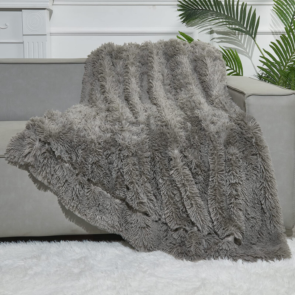 gONAAP Fuzzy Faux Fur Throw Blanket Twin Size Light grey Super Soft cozy Plush Fuzzy Shaggy Blanket for couch Sofa Bed Light grey Twin60x80