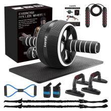 Ab Roller Wheel 10-in-1 Ab Exercise Wheels Kit met weerstandsbanden, kniemat, springtouw, opdrukstang - Home Gym-apparatuur voor mannen, vrouwen, kern