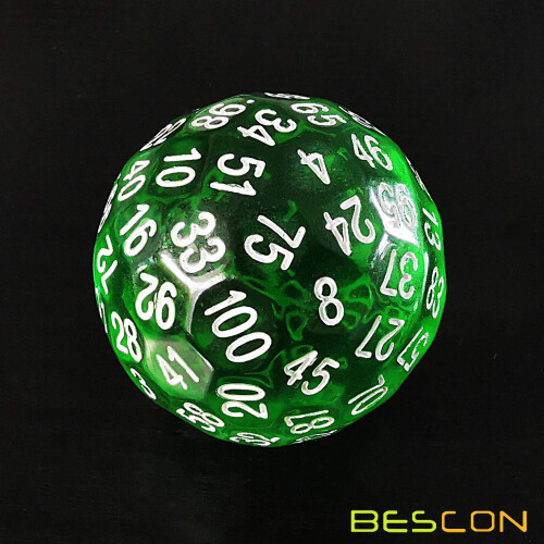 Bescon Translucent Green Polyhedral Terning 100 sider D100 terninger 100 sidet terning Transparent D100 spilterninger 2