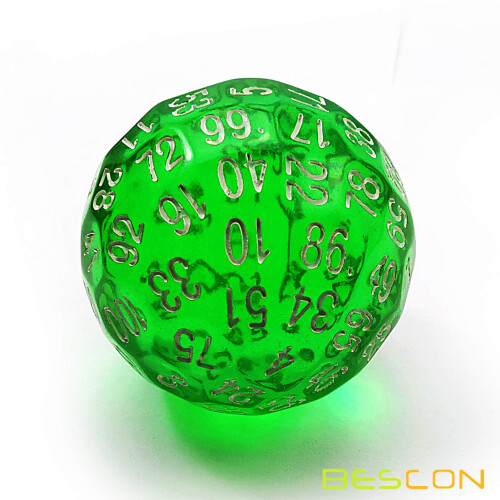 Bescon Translucent Green Polyhedral Terning 100 sider D100 terninger 100 sidet terning Transparent D100 spilterninger 1