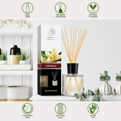 Reed Diffuser with Natural Essential Oil Vanilla 6.8 Fl Oz (200ml) - Scented Reed Diffuser - Gift Set with Bamboo Sticks - Best for Aromatherapy 2