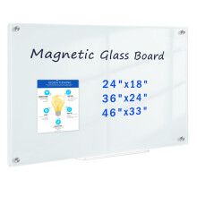 Queenlink Magnetic Glass Whiteboard 24 """" X 18 """" Glass Dry Erase Board for Wall Frameless Glass Board med 1 mark?rbakke og 3 magneter til kontor