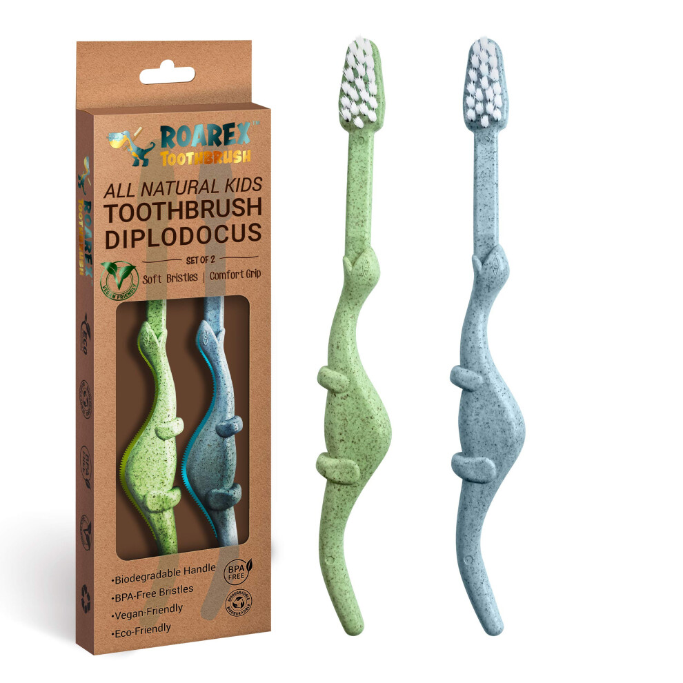 ANPEI ROARex Vegan Eco Friendly Natural Dinosaurs Inspired Kids Toothbrush Made from Plants 100% Biodegradable and Compostable 1% for The Planet Pro